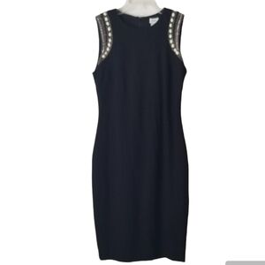 NWT Cache Sleeveless Little Black Sheath Dress with Beaded Embellishments Size 0